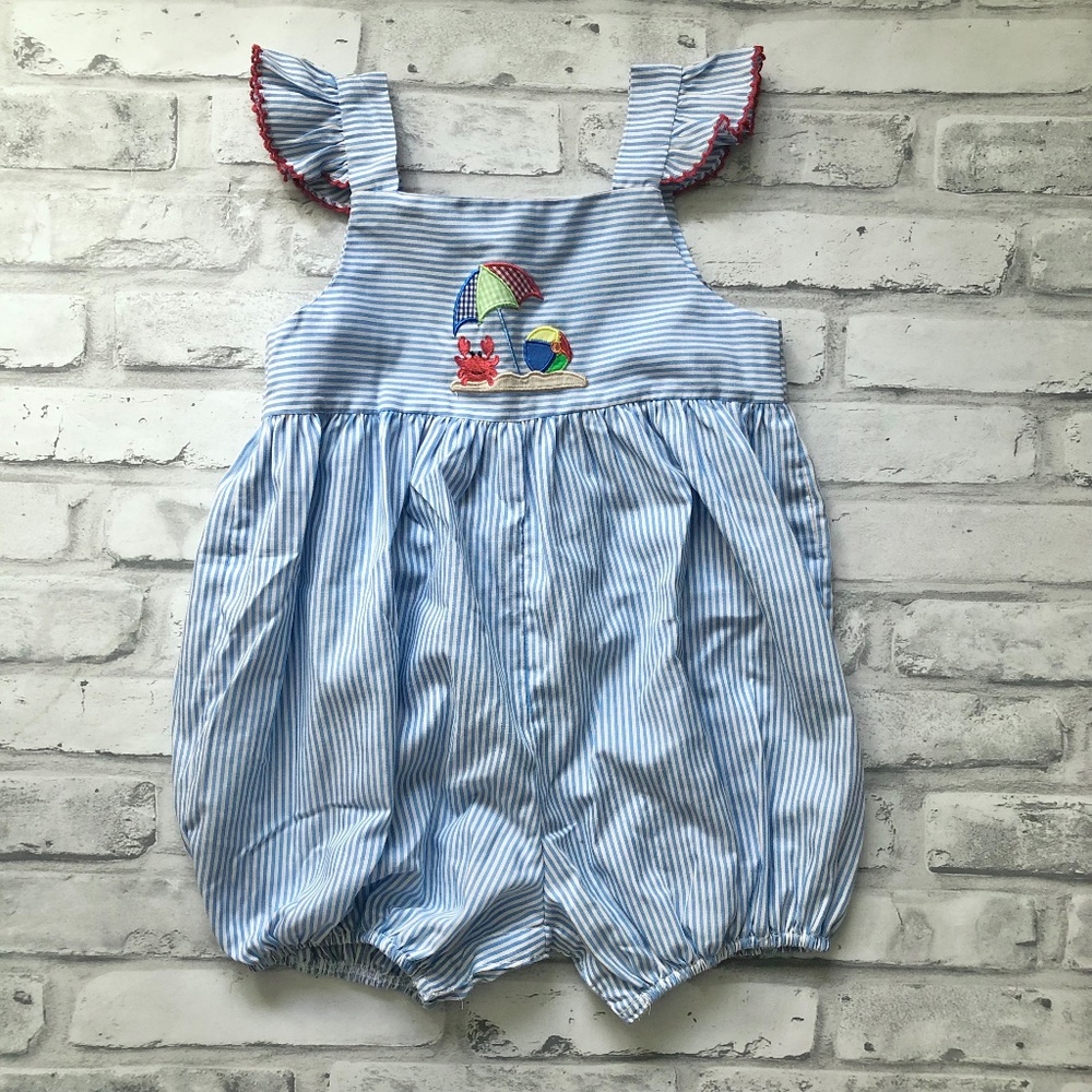 PETIT BEBE | Beach Romper Blue Stripe 24M